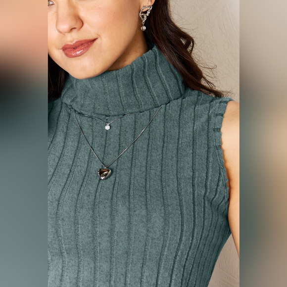 Basic Bae French Blue Full Size Ribbed Turtleneck Tank - Picture 6 of 6
